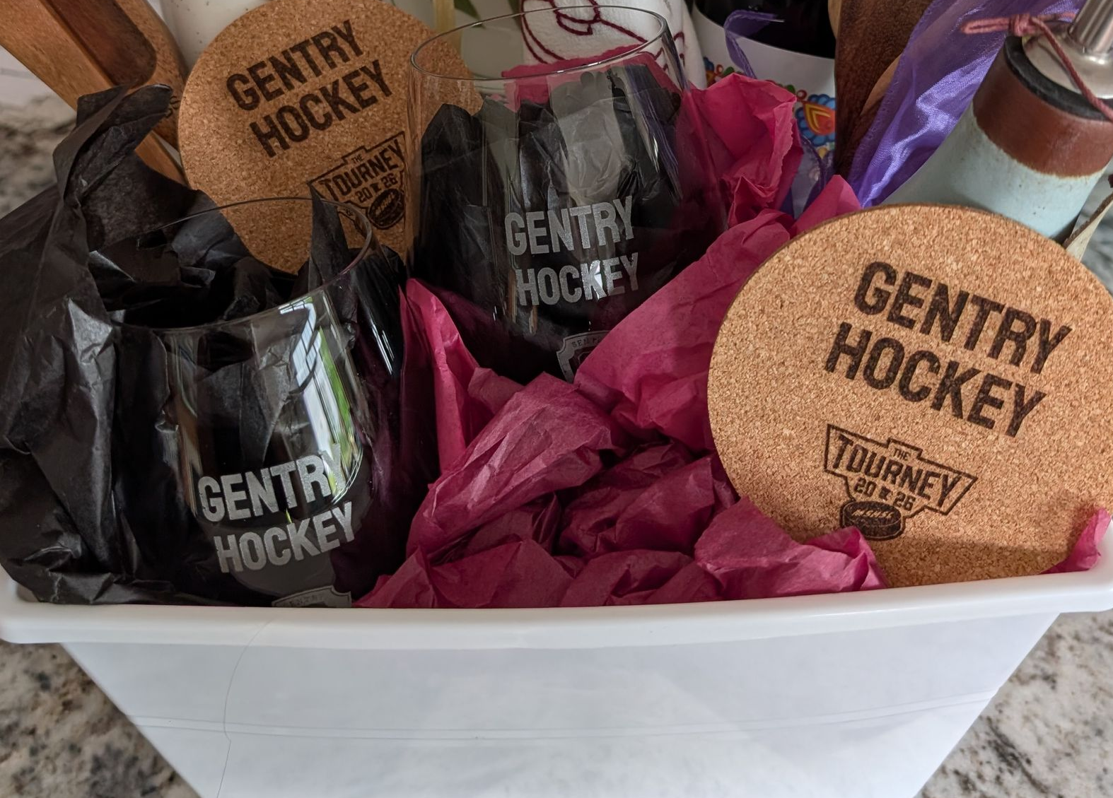 Custom stemless wine glasses.