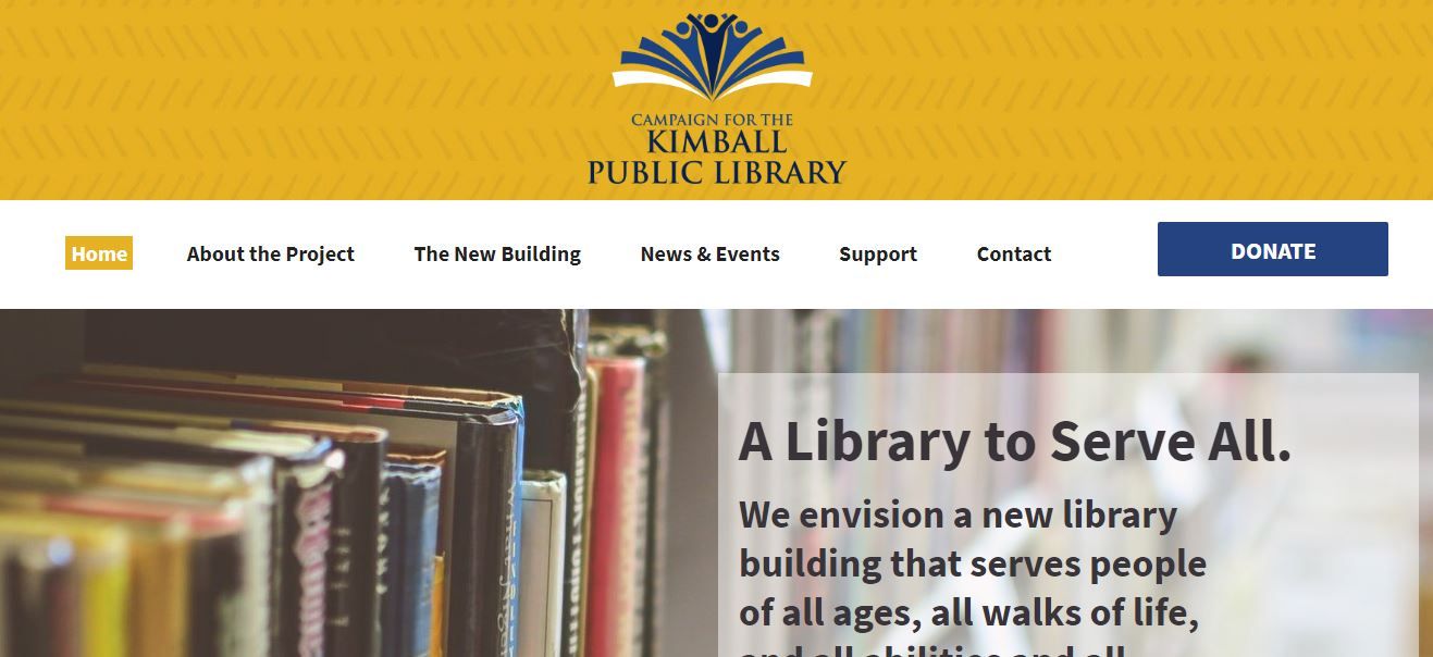 Campaign for the Kimball Public Library home page screen shot.