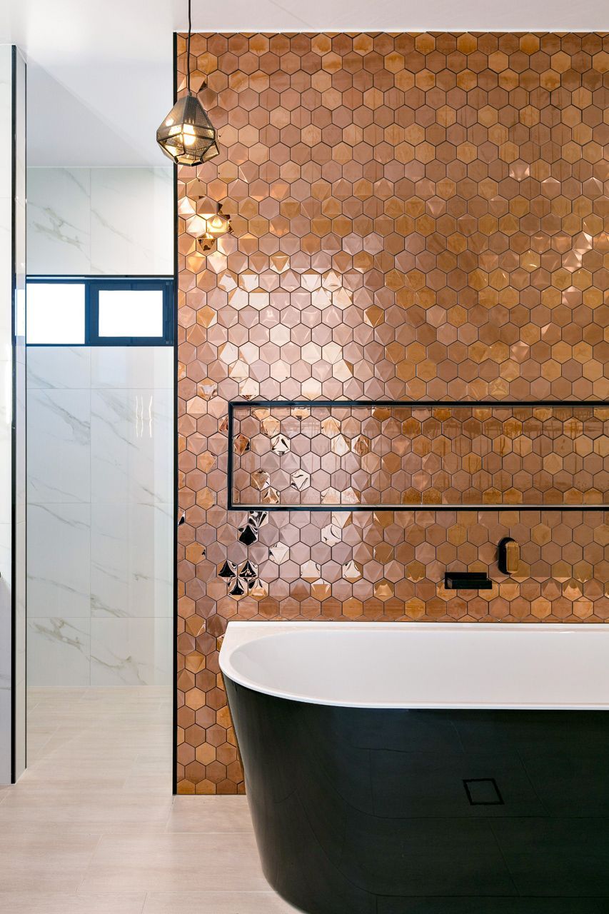 Modern Bathroom With a Black Freestanding Tub — Ashlee Jones Homes in Gordonvale, QLD