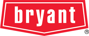 A red and white bryant logo on a white background