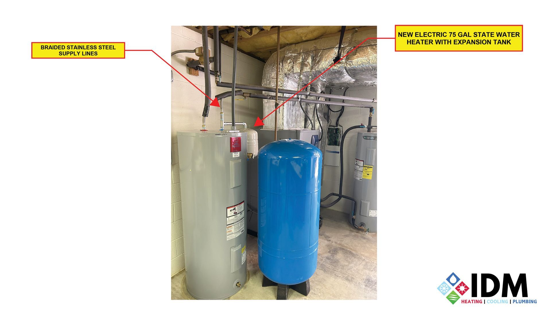 A picture of a water heater in a basement.