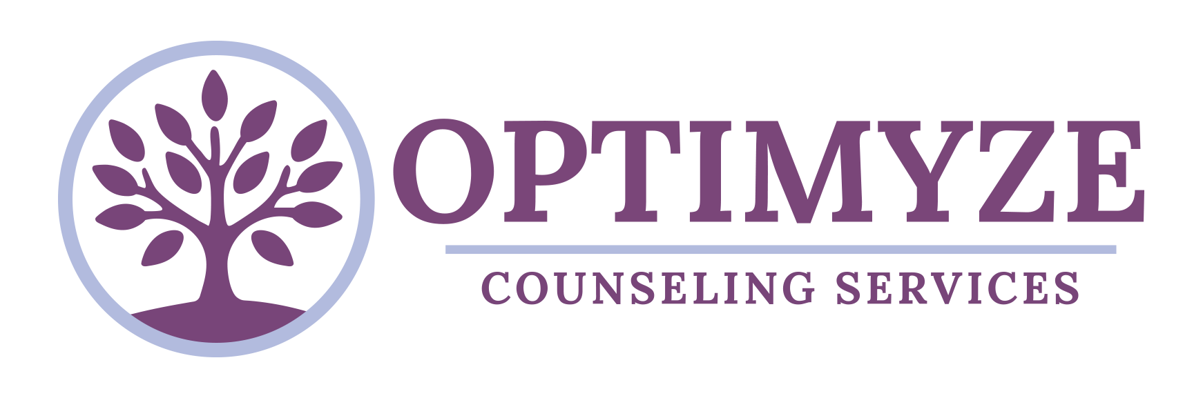Logo for Optimyze Counseling Services, featuring a tree inside a circle and the company name.