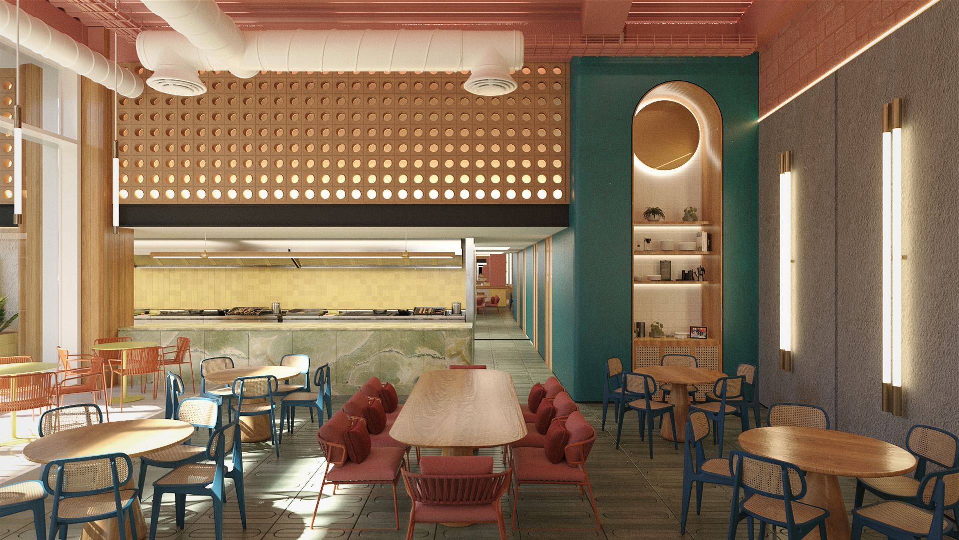 Interior do Zeta Rooftop com bar, mesas e design tropical no Zapadilly Tree Hotel.