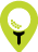 A green pin with a golf ball inside of it.