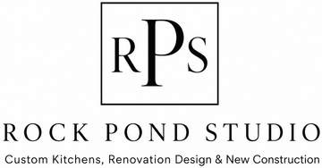 Rock Pond Studio logo with rPS monogram and tagline for custom kitchens, renovation design and new construction