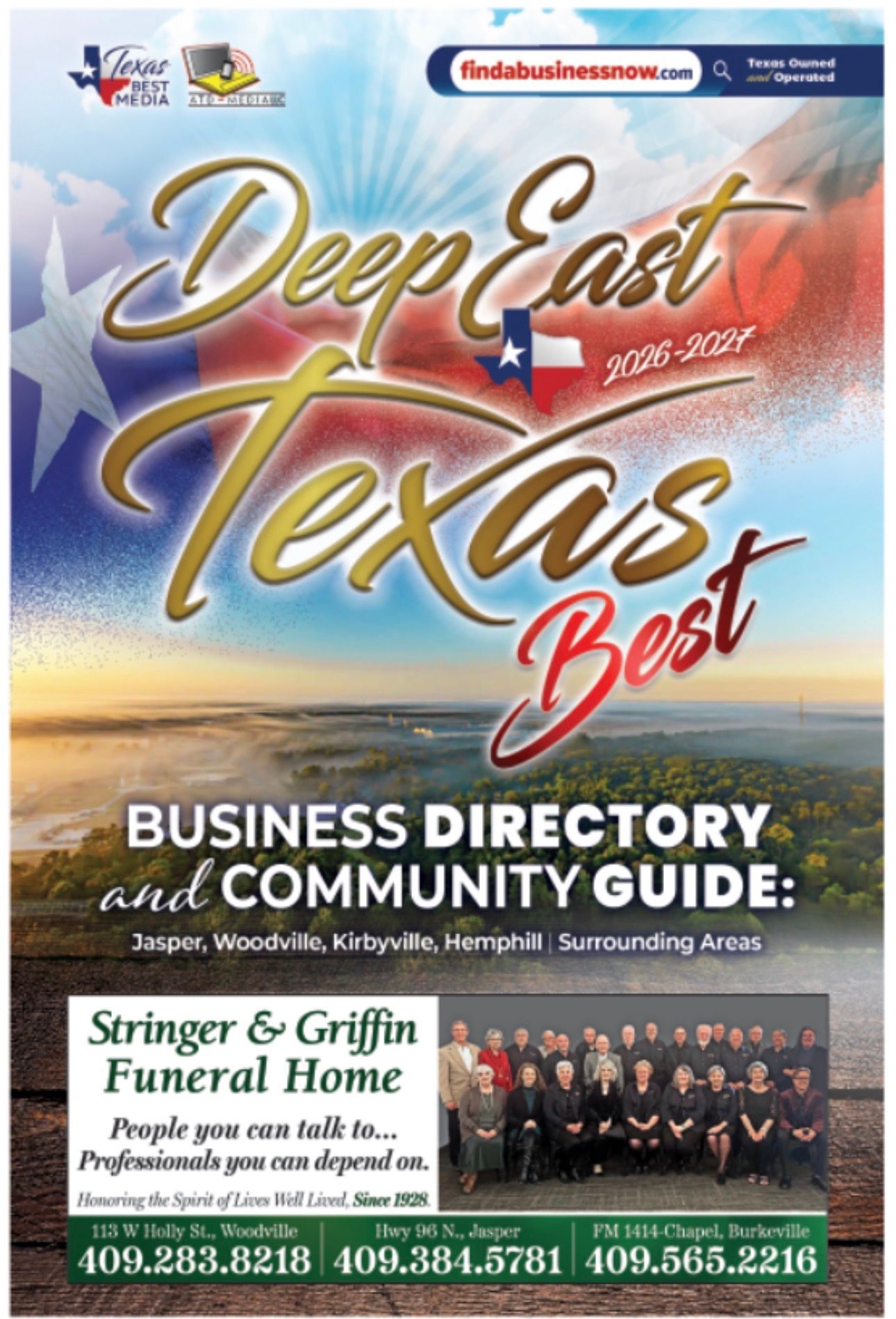 Deep East Texas Best business directory and community guide with sunset Texas graphic