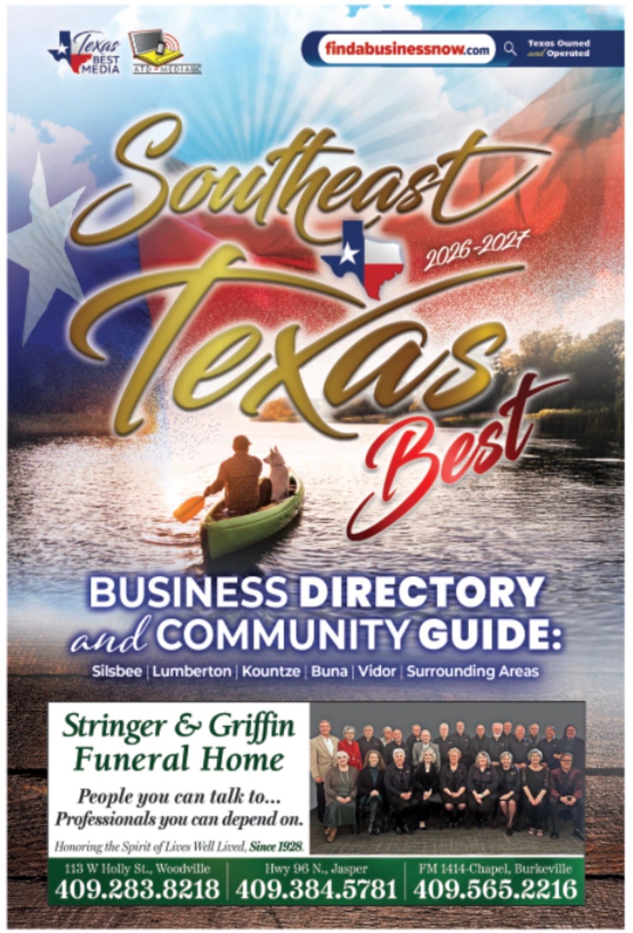 Southeast Texas Best business directory and community guide cover with canoe on water and sponsor logos