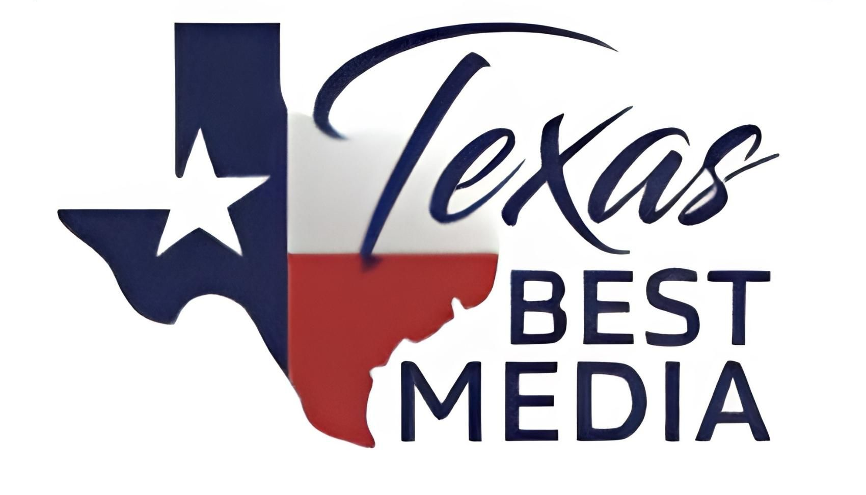 Texas Best Media logo with a blue and red Texas outline and script text.