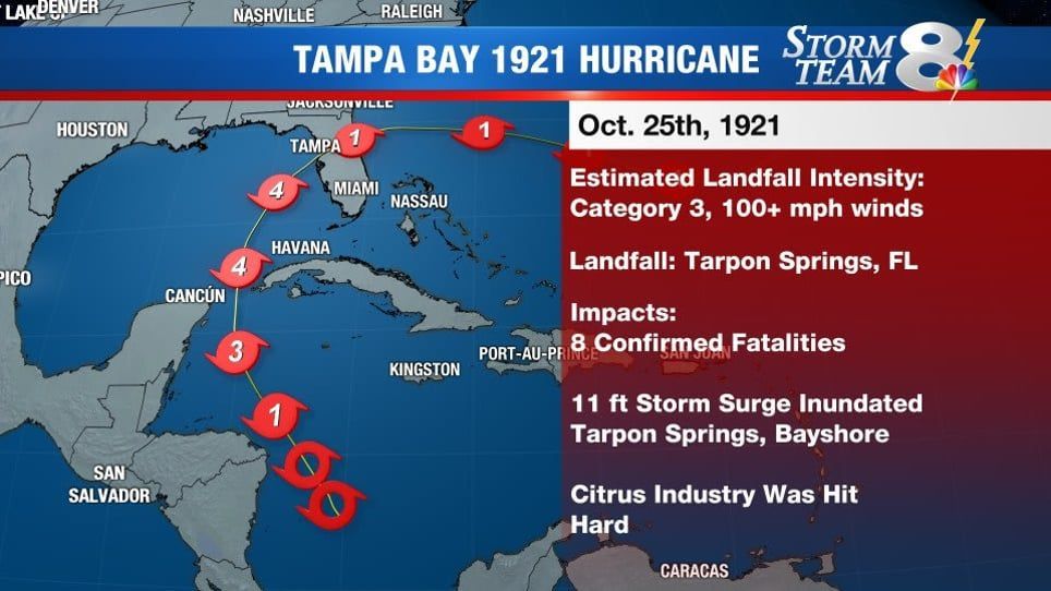 A map showing the location of tampa bay 1921 hurricane