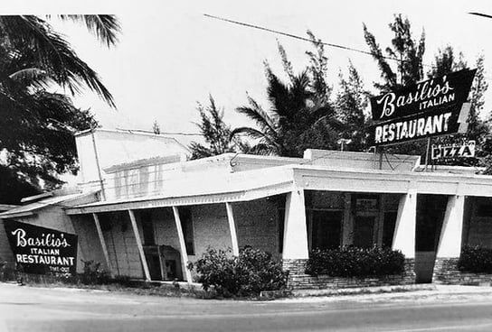 A black and white photo of basil 's italian restaurant