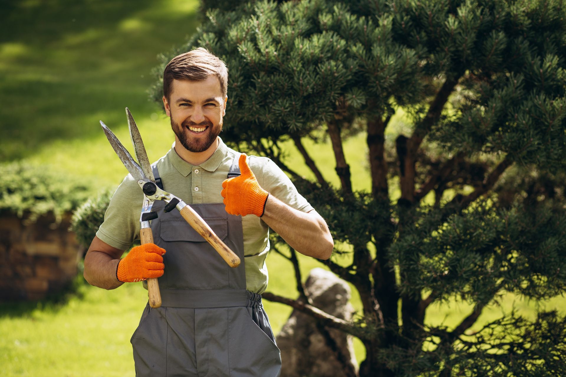 Man is Holding a Pair of Scissors and Giving a Thumbs Up
