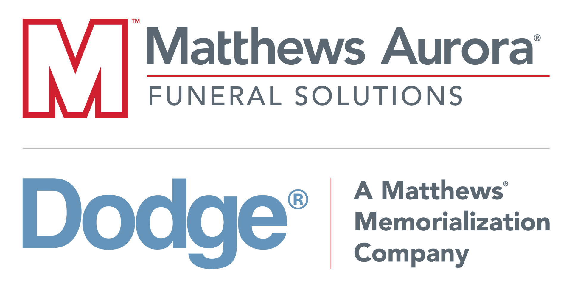 Logo of Matthews Aurora Funeral Solutions, with a red 