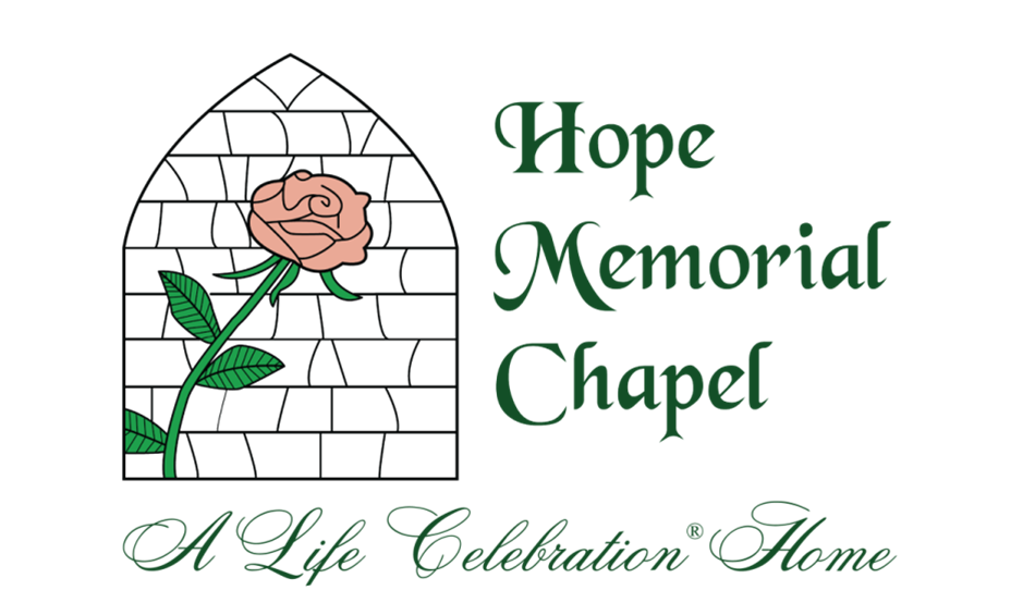Hope Memorial Chapel logo with a rose and stained-glass window.