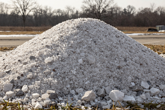 Bulk rock salt in a supply bay at Global Landscape Center