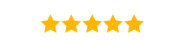 Five gold stars in a row, representing a five-star rating.