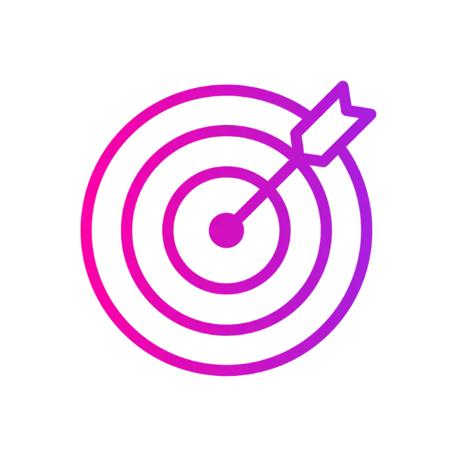 A purple-to-pink gradient icon of a target with an arrow hitting the bullseye.