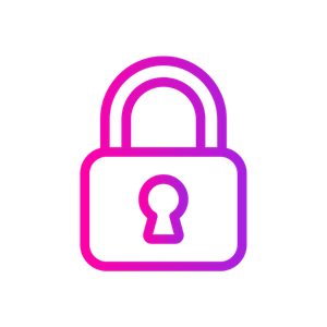 A padlock icon with a gradient from pink to purple on a white background.