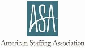 The logo of the American Staffing Association, featuring white letters 