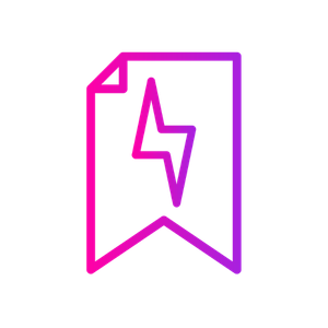 A pink-to-purple gradient line art icon of a bookmark with a lightning bolt symbol in the center.