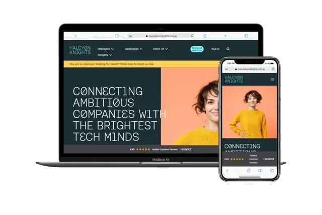 A laptop and smartphone displaying a website with the text 