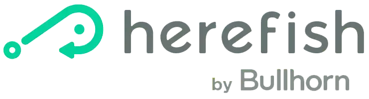 Logo for Herefish by Bullhorn featuring a teal abstract loop icon next to the gray text 