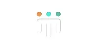 A white line-art icon of three vertical pillars joined at the top, topped with an orange, blue, and green circle.