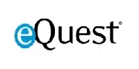 Logo for eQuest, featuring a blue 