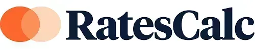 RatesCalc logo featuring two overlapping orange and peach circles followed by the dark blue text 
