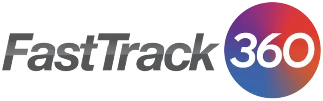 FastTrack 360 logo with grey text next to a circular icon transitioning from blue to red.