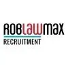 Logo for RobLawMax Recruitment featuring black bold text with a teal horizontal line separating the two rows.