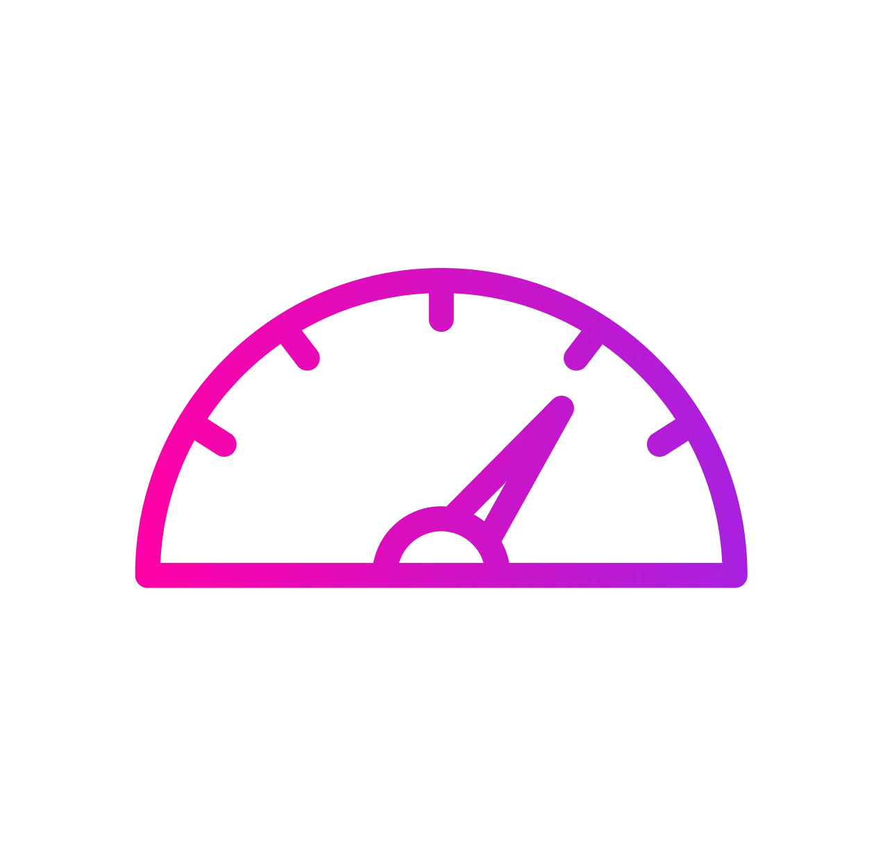 A speedometer icon with a purple-to-pink gradient, showing the needle pointing towards the right.