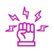 A magenta icon of a raised fist surrounded by four lightning bolt symbols.