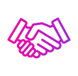 A magenta-to-purple gradient icon of a handshake, symbolizing partnership or agreement.