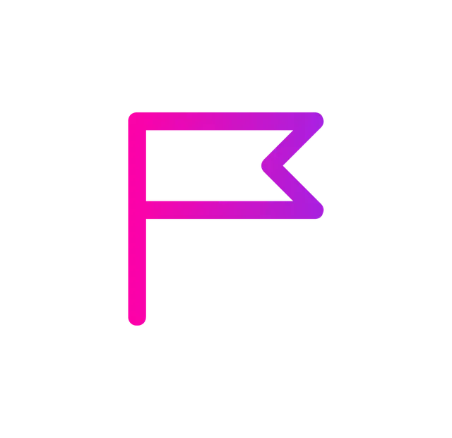 A stylized flag icon with a gradient transition from pink to purple against a white background.