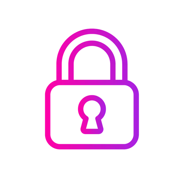 A pink to purple gradient outline icon of a locked padlock.