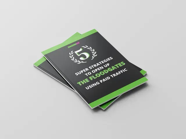 Two stacked brochures with black covers, green borders, and white text: 