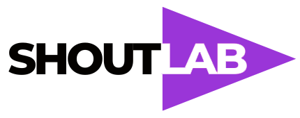 The SHOUTLAB logo: black text reading