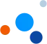 Four circles of varying sizes and shades of blue and orange arranged in a triangular pattern against a white background.