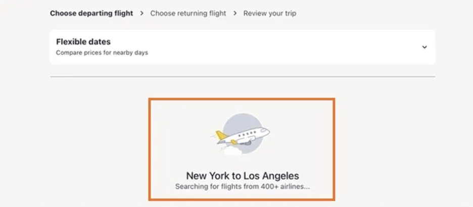 Flight search interface displaying 
