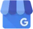 A blue shop icon featuring a white letter