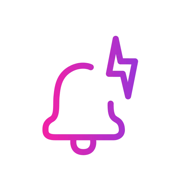 A gradient-colored icon of a bell with a lightning bolt symbol, representing a notification or alert.