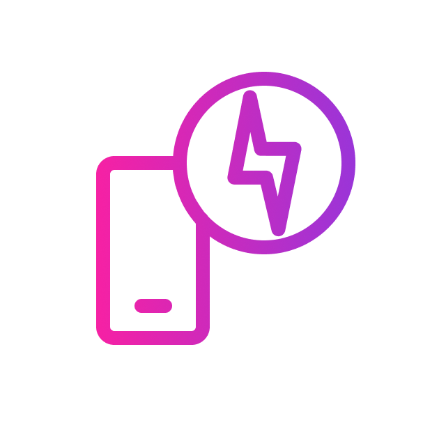 A vibrant pink-to-purple gradient icon of a smartphone with a lightning bolt symbol inside a circle.