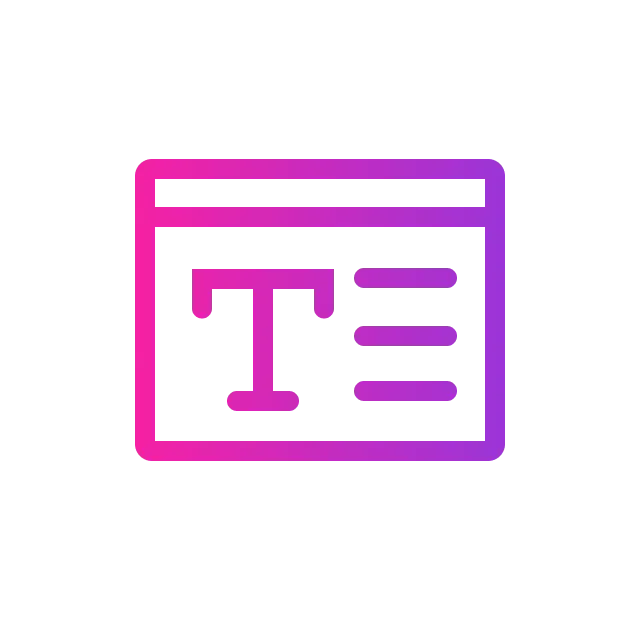 An icon with a pink-to-purple gradient showing a large letter 