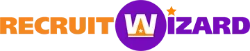 Logo for Recruit Wizard: Orange and purple text with a 