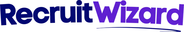 The RecruitWizard logo in blue and purple text with a curved line underneath.
