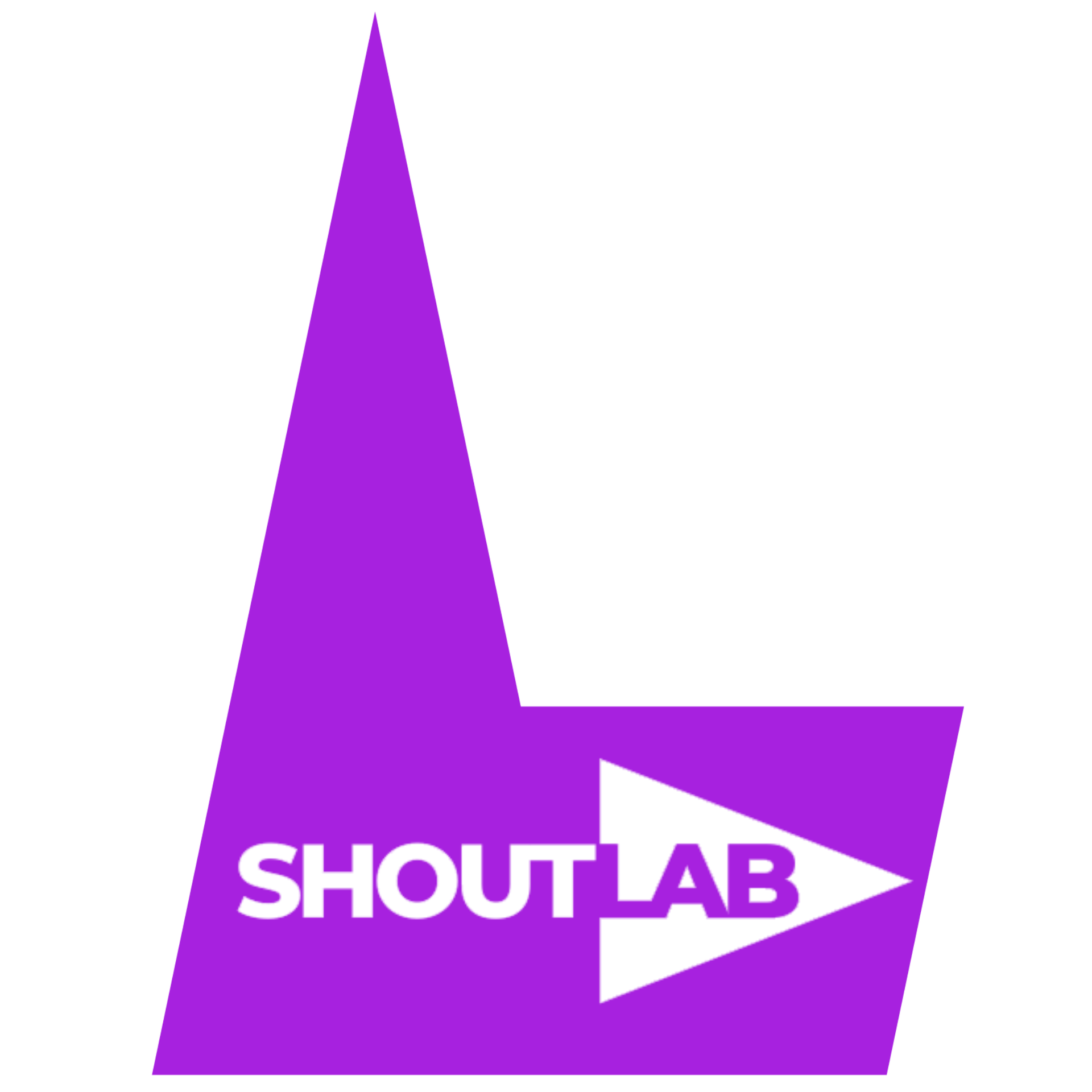 A purple logo featuring an upward-pointing shape with the white text
