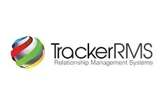 TrackerRMS logo featuring a stylized multicolored globe icon next to the company name and 
