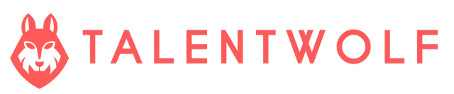TalentWolf logo: red wolf head icon with the text 