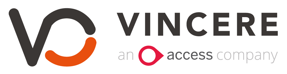 The Vincere company logo, featuring a stylized V-shaped icon in dark gray and orange next to the text 