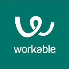 A white Workable logo, featuring a stylized 